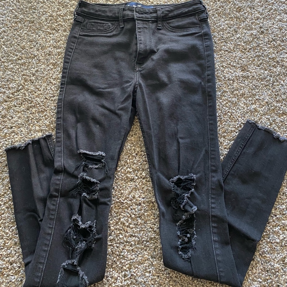 hollister black regular fitting ripped jeans